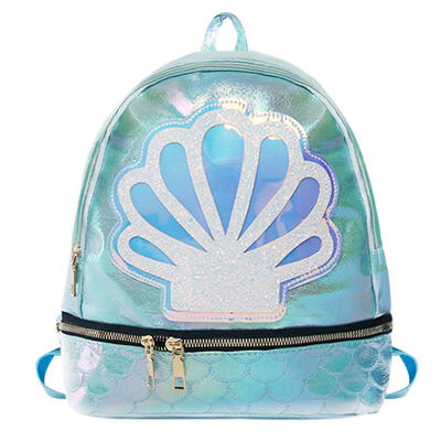 

Laser Shell Zip Backpack Women Girls PU Leather School Travel Rucksack