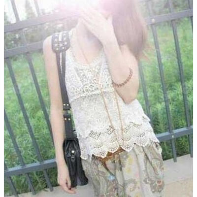 

Women Summer Hippie Bohemian Vintage Chic Crochet Lace Beige Sexy Tank Vest Top