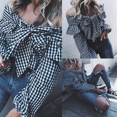 

Women&39s Off Shoulder Tops Long Sleeve Shirt Casual Blouse Loose T-shirt Beach