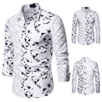 

Tailored Mens Printd Button Slim Fit Turn-Down Collar Long Sleeve Top Blouse Shirt