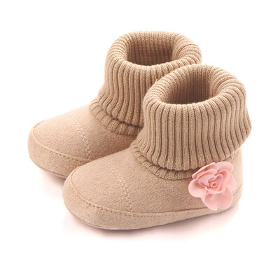 

New Arrivals Flower Inlay Special Design Baby Toddler Prewalker Baby Girl Winter Warm Knit Boots Shoes For Girls 0-12 Months
