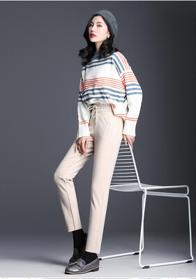 

Woollen harem pants thickened autumn winter suit pants nine points casual womens trousers big size elastic waist small foot pants