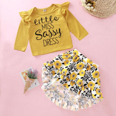 

UK 2PCS Toddler Baby Girls Autumn Clothes Long Sleeve Tops Floral Skirts Outfits