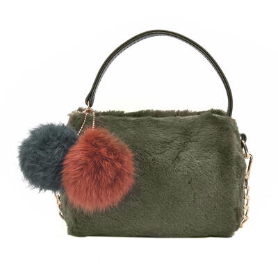 

Women Faux Fur Fluffy Ball Chain Cylinder Shape Messenger Bag Shoulder Bag