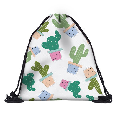 

Printed Cactus School Bag Funny Women Multifunction Drawstring Bags