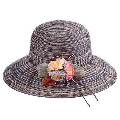 

Summer Women Foldable Straw Flowers Brimmed Beach Boater Sun Panama Hats