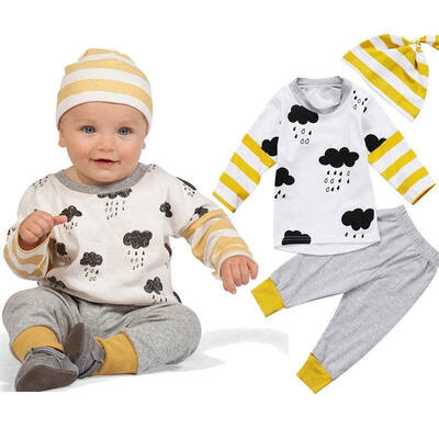 

Newborn Kid Baby Boy Girl 3PCS Clothes Tops T shirt Long Pants Hat Outfits Set