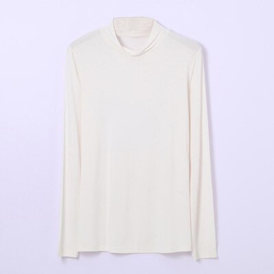

Fashion Women Autumn Solid Color T-Shirt Half Collar Long Sleeve Thin Elastic Slim Bottoming Top