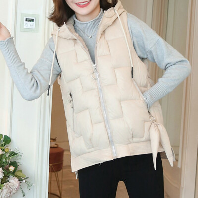 

Roseonmyhand Women Solid Short Outerwear Cotton Jackets Pocket Loose Hooded Vest Coats