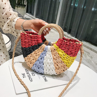 

2019 New Colorful MOON Women Summer Beach Bag FashionStraw Handbags Rattan Bag Handmade Vintage Woven Bali Handbag For Female