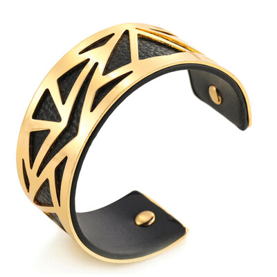 

12 Styles Luxury Stainle Steel Irregular Hollow Triangle Leather Bracelets & Bangles For Women Girls Party Jewelry Gifts