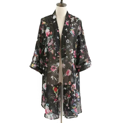 

2019 Womens Sheer Chiffon Blouse Loose Tops Kimono Floral Print Cardigan