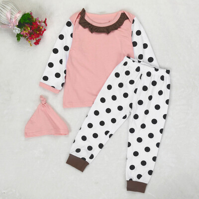 

Newborn Baby Boy Girl Dot Print T shirt Tops Pants Hat 3PCS Outfits Clothes Set