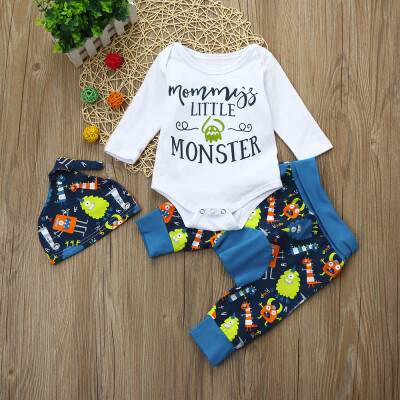 

3pcs Toddler Infant Baby Boys Letter Clothes Set RomperPantsHat Outfits