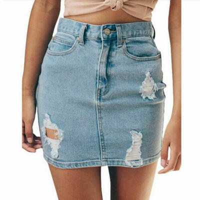 

Summer Womens High Waist Jeans Short Skirt Lady Denim Pencil Bodycon Mini Skirt
