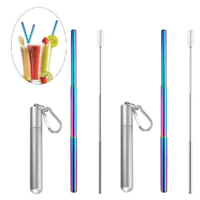 

Portable Collapsible Straw Reusable 304 Stainless Steel Metal Drinking 230MM Straws with Cleaning Brush & Climbing Hook