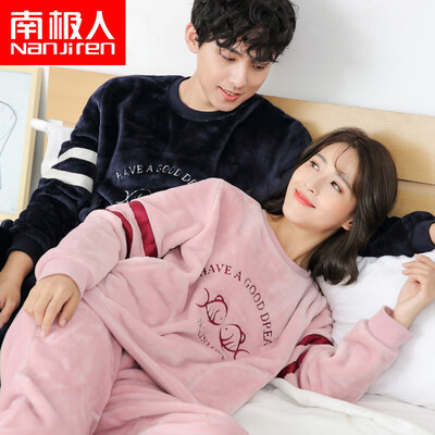 

Antarctic pajamas home service flannel long-sleeved couple pajamas men&women autumn&winter solid color can be worn outside the set of mens Navy XL