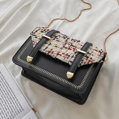 

Autumn small bag woolen cloth stitching new 2019 Joker shoulder bag fashion chain Korean Messenger bag