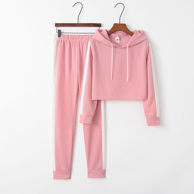 

Tailored Women Solid Color Hooded Sweatshirt&pant Tracksuit Sport Suit