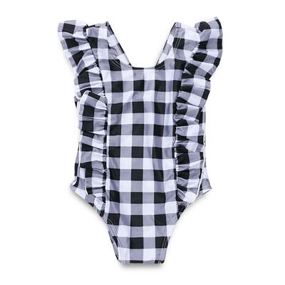 

Summer One Piece Swimsuit Plaid Baby Rompers Ruffle Sleeveless Bodysuit