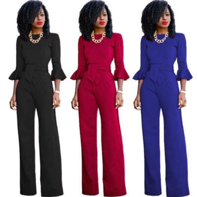 

New Women´s Casual Long Sleeve Jumpsuit Romper Wide Leg Pants Trousers Clubwear