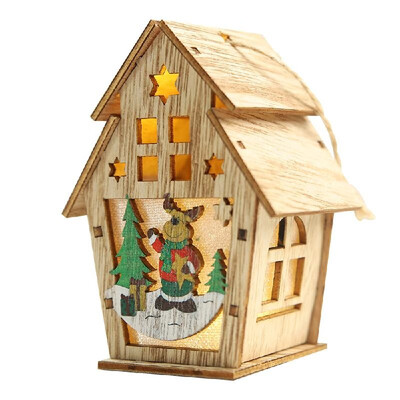 

Christmas Luminous Wooden House with LEDs Light DIY Wood Chalet Christmas Tree Hanging Ornaments Xmas Festival Holiday Decorations