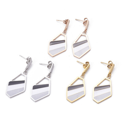 

304 Stainless Steel Dangle Stud Earrings with Enamel Colorful Mixed Color 39mm Pendant 265x16x14mm Pin 08mm