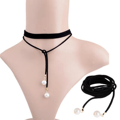 

Black Gothic Retro Velvet Long Cord Choker Necklace Women Lmitation Pearls Pendant Long Chain Necklace Jewelry Women Bracelet