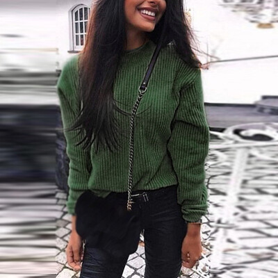 

Women Casual Solid Color Joker Long Sleeve Knit Sweater Turtleneck Tops
