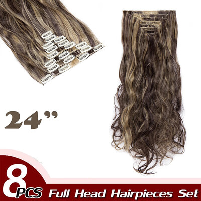 

Full Head Clip Synthetic in Hair Extensions 8 Piece 18 Clips Hairpiece Long Wave Curly Straight for Women