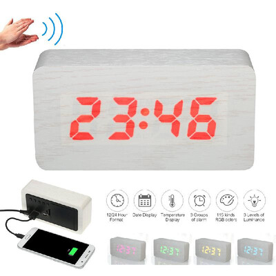 

USBBattery Operated Digital 115-Color RGB LED Alarm Clock TimeTemperatureDate Display 3-Level Brightness Voice Control Snooze A
