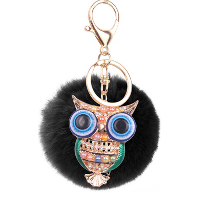 

8cm Rex Rabbit Fur Ball Owl Keychain Cute Animal Lady Bag Mobile Phone Pendant