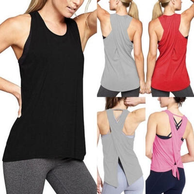 

Women Fitness Stretch Tank Top Gym Jogging Sports Yoga Vest Camisole Summer Tee NEW