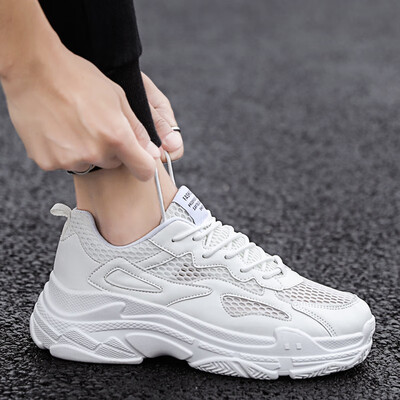 

Summer mesh hollow mens shoes Korean version of the trend of mens sports&leisure breathable mesh face white old man summer tide shoes