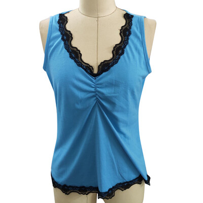 

Nomeni Women Pure Color Lace Round Collar Tight Fitting T-shirt