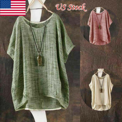 

NEW Womens Casual Long Sleeve Baggy Cotton Linen T-Shirt Tops Blouse Plus Size