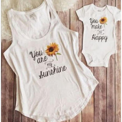 

UK Mother&Daughter T-shirt Clothes Matching Family Tee Blouses Baby Romper