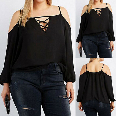 

Nomeni Fashion Women Summer Casual Strap Leaky Shoulder Long Sleeve T-shirt Top