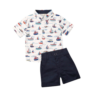

Baby Boy Kids Gentleman Sailboat ShirtShorts Pants Wedding Party Summer Set