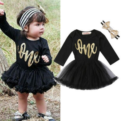 

2Pcs Toddler Baby Girls Birthday Romper Bodysuit Tulle Dress Outfits Clothes Set