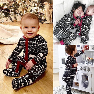 

Newborn Baby Boys Girls Christmas Bodysuit Pajamas Footed Clothes Outfits