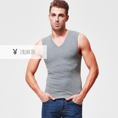 

Playboy PLAYBOY warm vest men plus velvet thick mens shirt shirt underwear winter cotton Slim middle-aged shallow gray XXXL