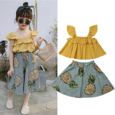 

2PCS Newborn Kids Baby Girls Crop Vest TopsFlower Skirt Casual Outfit Clothes
