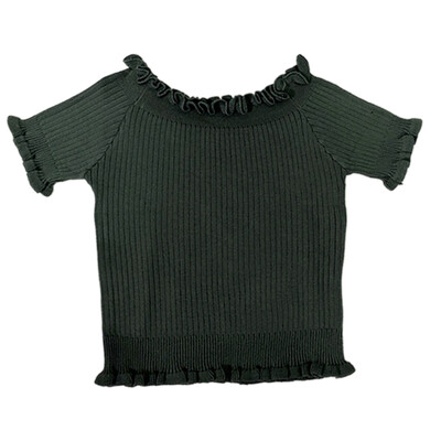 

Women Summer Sexy Fashion Casual Off-shoulder Ruffled Slim Fit Short Sleeve Knitwear