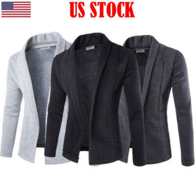 

Mens Casual Slim Fit No Button Suit Blazer Business Work Coat Jacket Outwear