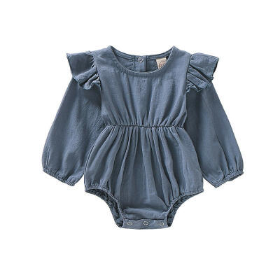 

Newborn Infant Baby Girls Clothes Flare Sleeve Button One Piece Solid Color Cotton Romper Bodysuit Autumn Outfits 0-24M