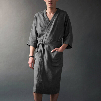 

Fashion Mens Robe Soft Lightweight Long Kimono Spa Bath Night Bathrobe Summer