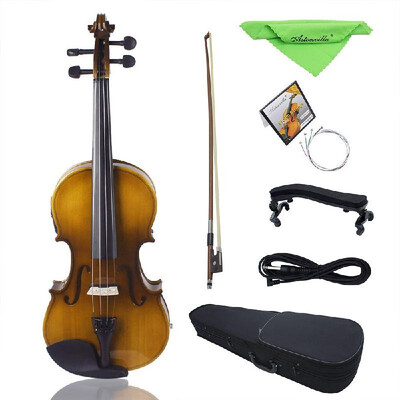 

44 Full Size Acoustic EQ Electric Violin Fiddle Kit Solid Wood Spruce Face Board with Bow Hard Case Shoulder Rest Audio Cable Ext