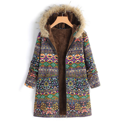 

Toponeto Womens Winter Warm Outwear Floral Print Hooded Pockets Vintage Oversize Coats