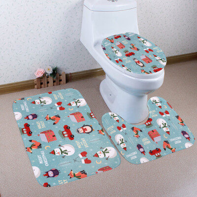 

〖Follure〗3PCS Christmas Bathroom Non-Slip Pedestal Rug Lid Toilet Cover Bath Mat Set